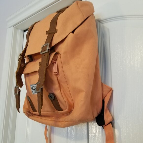 Herschel Poly Backpack For Unisex Salmon Apricot Pink Small Bag Bright Canvas - Picture 2 of 16